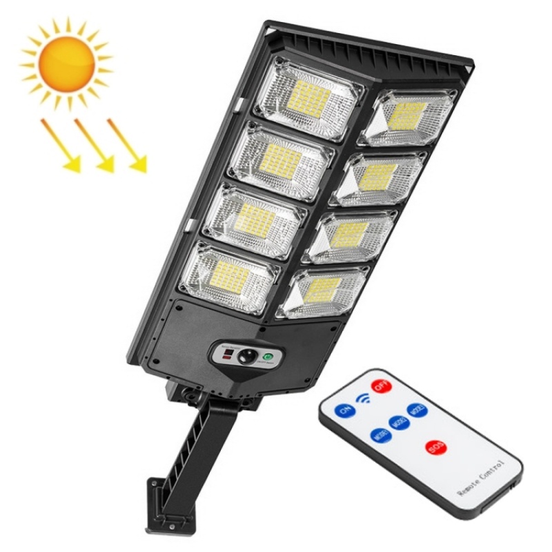 Lampa stradala solara, 8 casete LED, 80W, Senzori Lumina/Miscare, Telecomanda