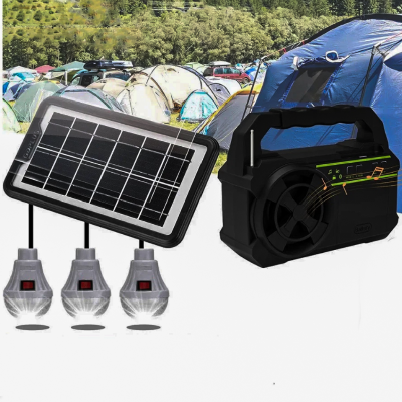 Kit panou solar GD-8081 cu lanterna si radio, MP3 Player, USB, 3 Becuri