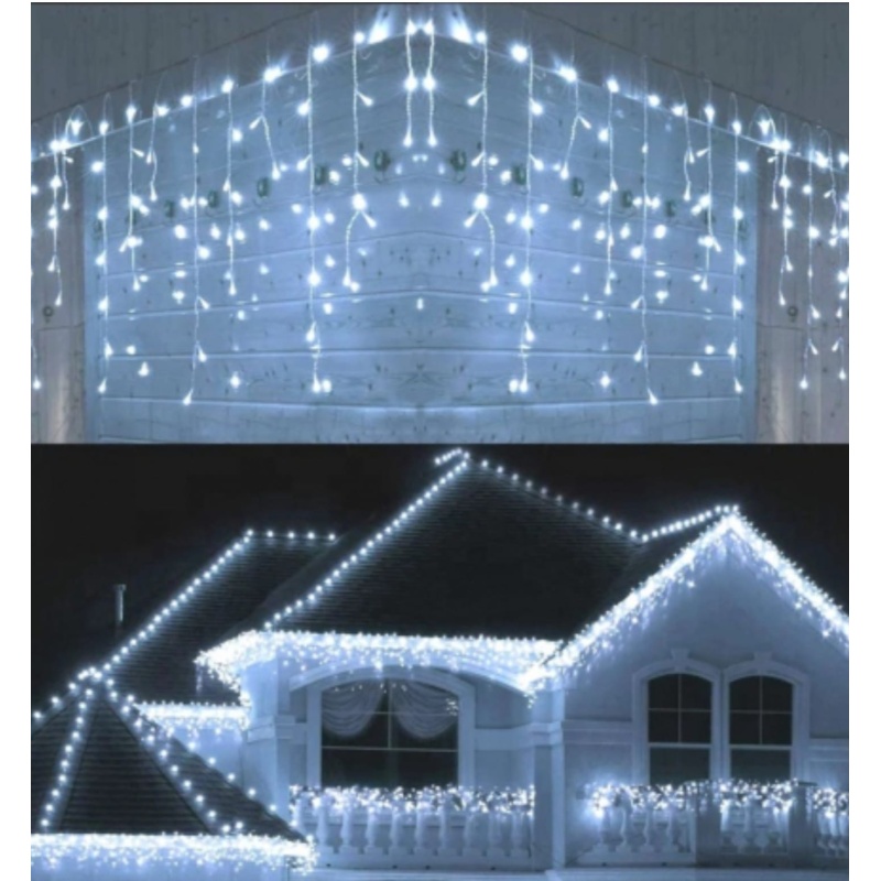 Instalatie LED tip franjuri 8m, de exterior, alba
