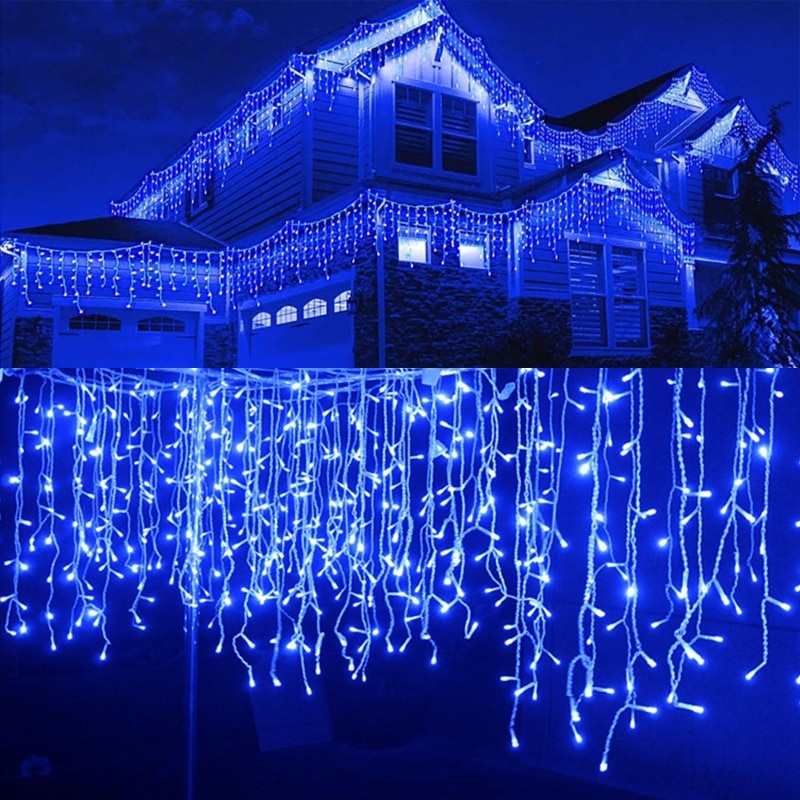 Instalatie LED tip franjuri 8m, de exterior, albastra